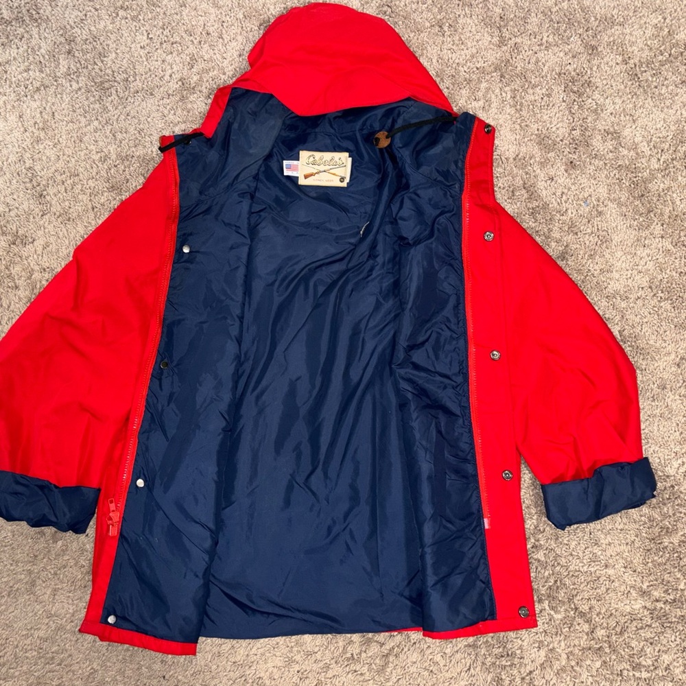Cabela's Red Hooded Men’s Raincoat with Navy Lining